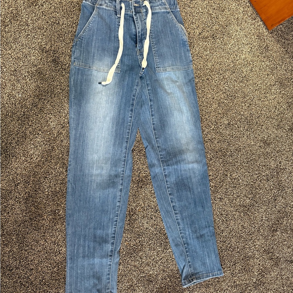 Denim Jogger Pants with Drawstring